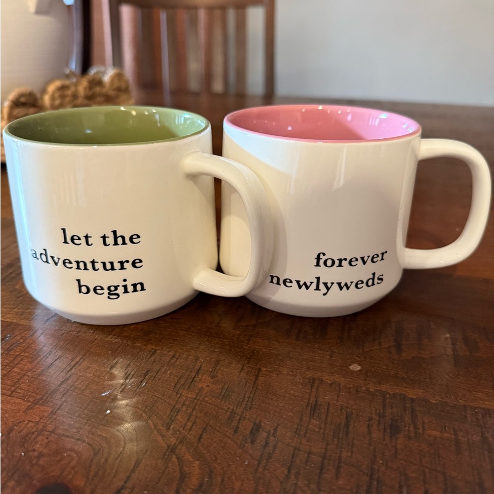 Threshold White Mugs with Green and Pink Interiors